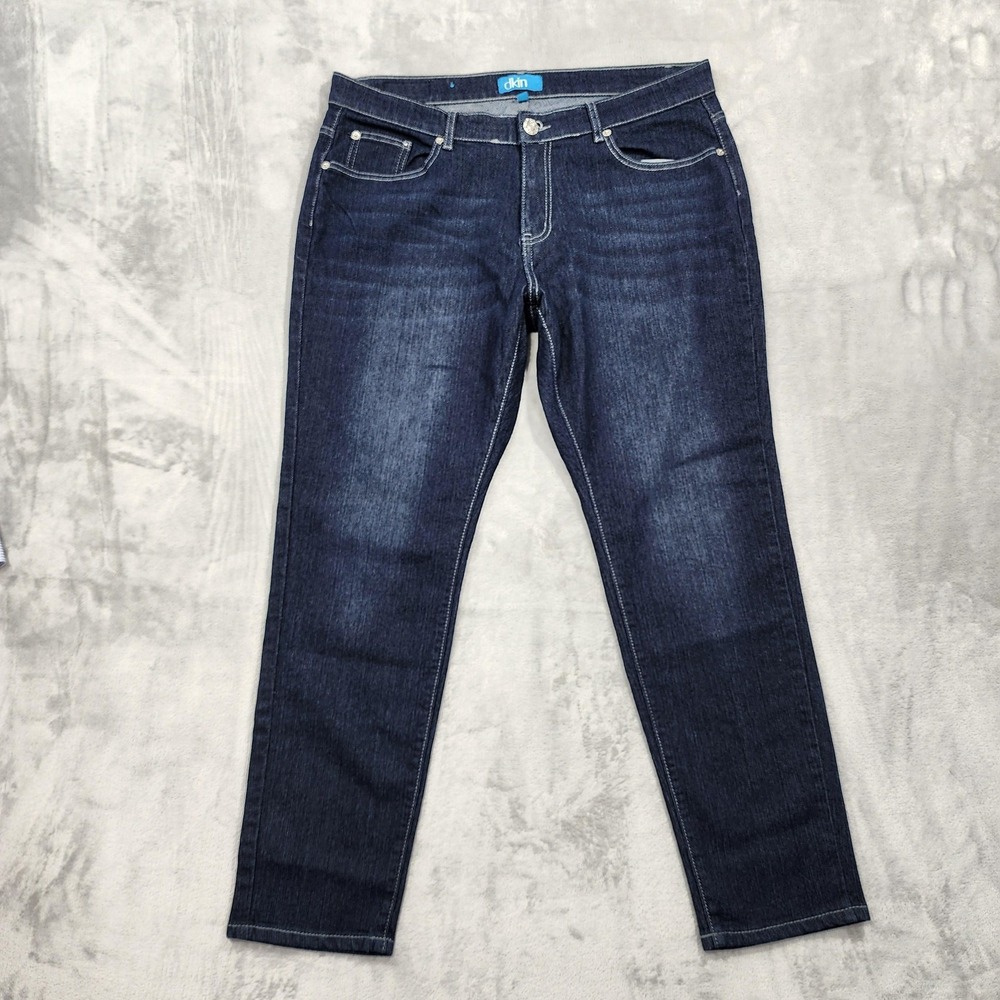 Dkin Jeans Womens‎ 18W Blue Mid Rise Slim Straight Embroidered Pockets Stretch